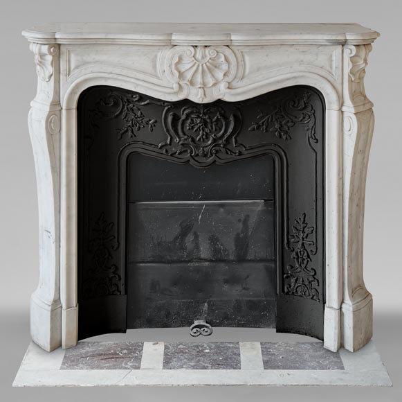 Carved Carrara marble Louis XV style mantel decorated with shells-0