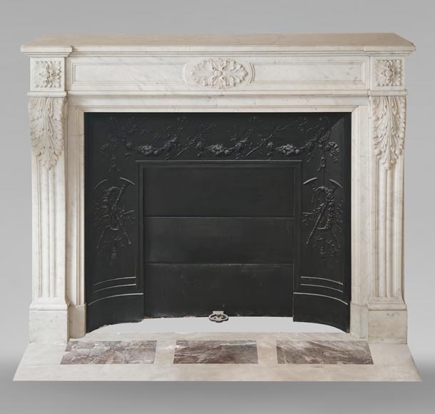 Louis XVI style mantel decorated with acanthus leaves carved in Carrara marble-0