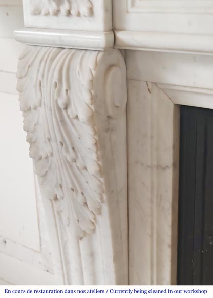 Louis XVI style mantel decorated with acanthus leaves carved in Carrara marble-4