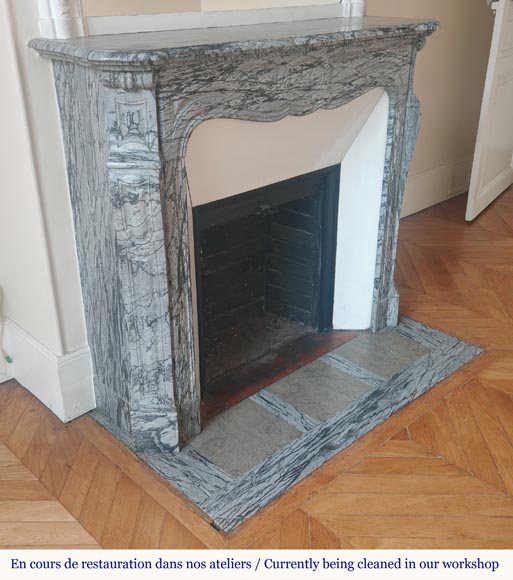 Louis XV style Pompadour mantel in Blue Fleuri marble-2