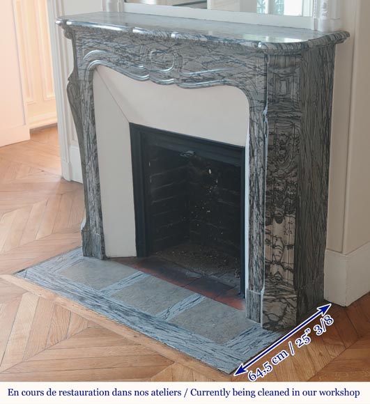 Louis XV style Pompadour mantel in Blue Fleuri marble-5