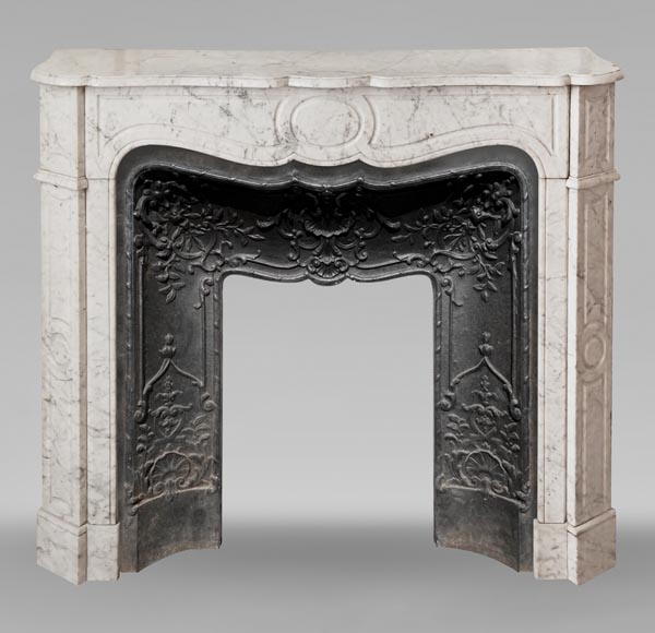 Louis XV style Pompadour mantel in veined Carrara marble-0