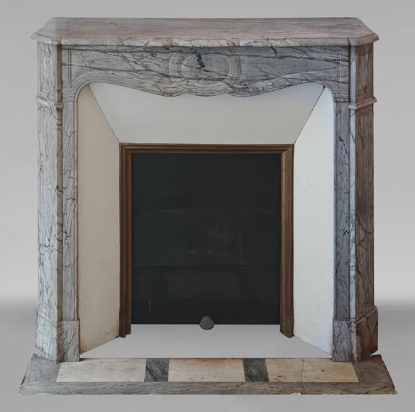 Louis XV style Pompadour flat mantel in Blue Fleuri marble-0