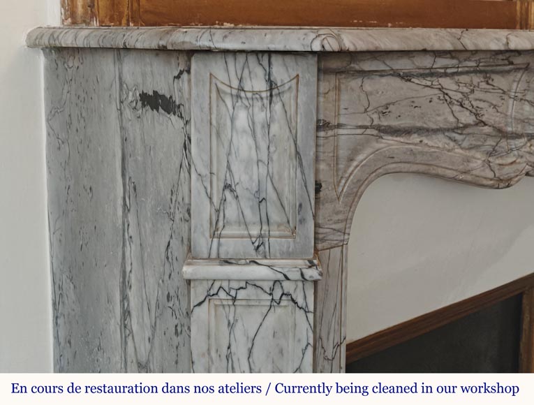 Louis XV style Pompadour flat mantel in Blue Fleuri marble-3