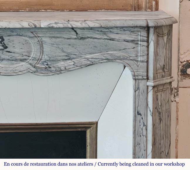 Louis XV style Pompadour flat mantel in Blue Fleuri marble-6