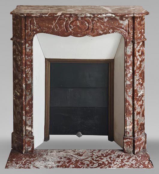 Louis XV style Pompadour mantel in Rouge du Nord marble-0