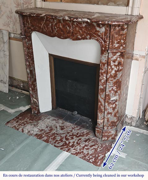 Louis XV style Pompadour mantel in Rouge du Nord marble-5