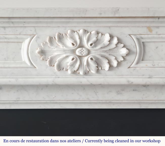 Louis XVI style mantel with rounded corners carved in Carrara marble-1