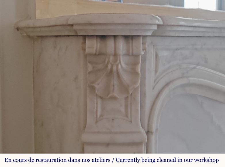 Louis XV style three shell mantel carved in Carrara marble-3