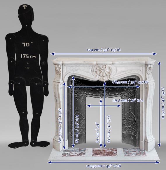 Louis XV style three shell mantel carved in Carrara marble-10