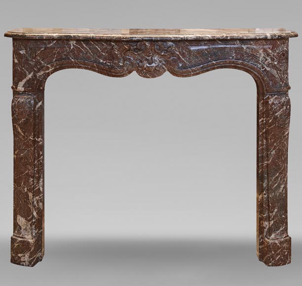 Louis XV style mantel in Rouge Royal marble with asymmetrical shell motif-0