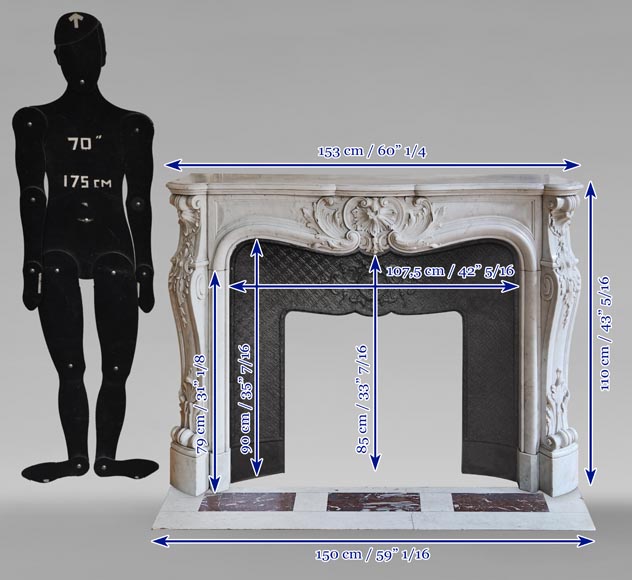 Louis XV style mantel richly carved in Carrara marble-14