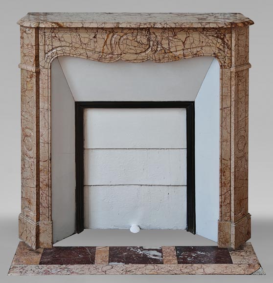 Louis XV style Pompadour flat mantel in highly veined Brocatelle marble-0