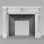 Louis XVI style mantel with acanthus leaf carved in Carrara marble