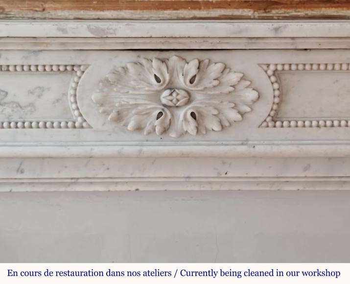 Louis XVI style mantel with acanthus leaf carved in Carrara marble-1