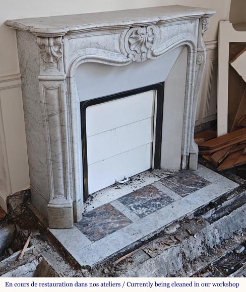 Louis XV style Carrara marble mantel decorated with shells-1