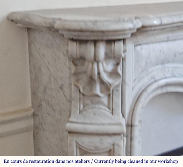 Louis XV style Carrara marble mantel decorated with shells-2