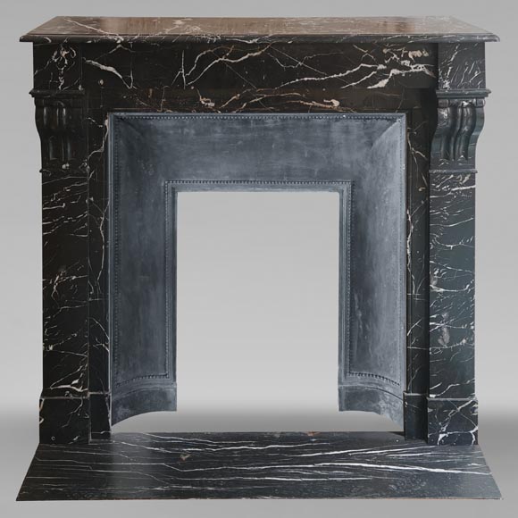 Napoleon III style mantel with modillions carved in black Marquina marble-0