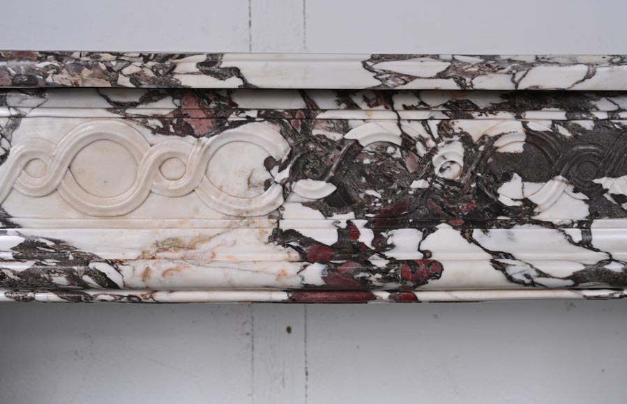 Louis XVI style curved mantel in Breche violette decorated with a Greek frieze-1