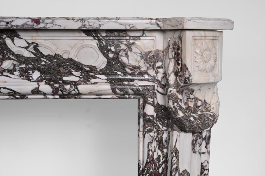 Louis XVI style curved mantel in Breche violette decorated with a Greek frieze-7