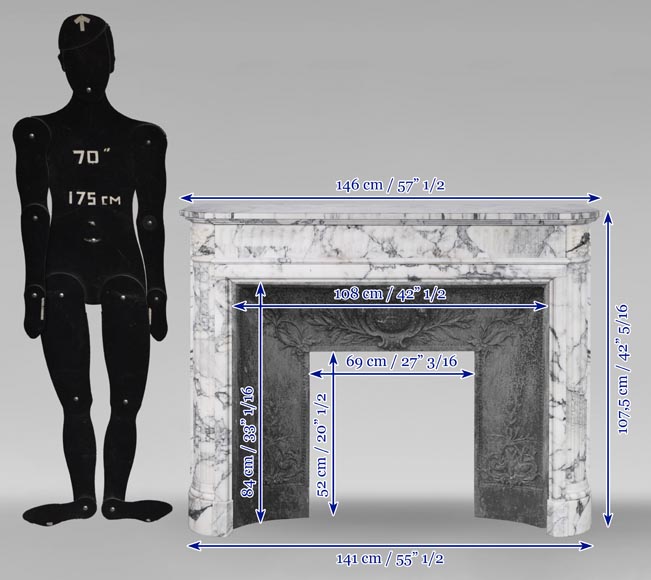 Louis XVI style mantel with rounded corners and fluting in Arabescato marble-10