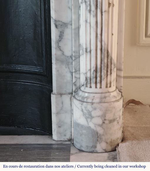 Louis XVI style Arabescato marble mantel with half-columns-7