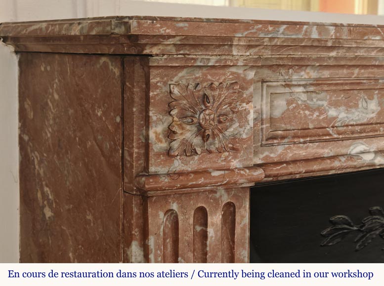 Louis XVI style curved mantel in Northern Red marble-3