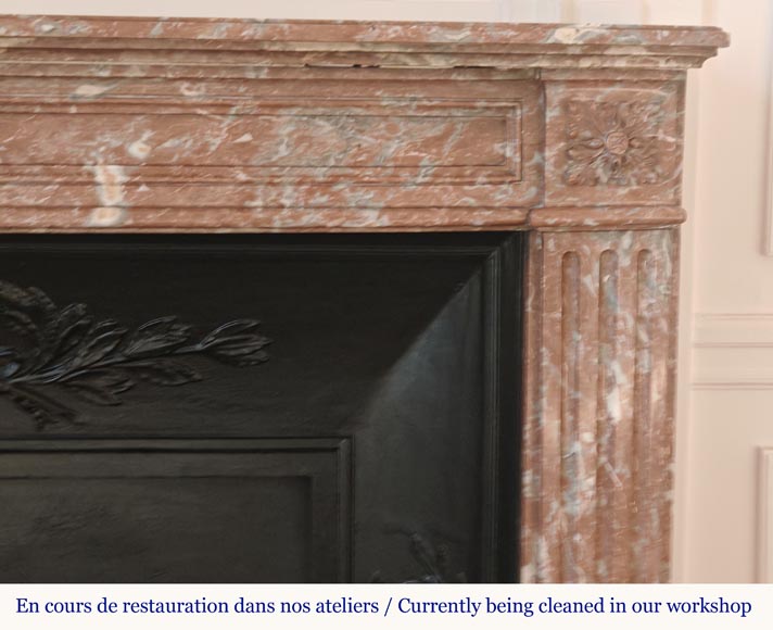 Louis XVI style curved mantel in Northern Red marble-6