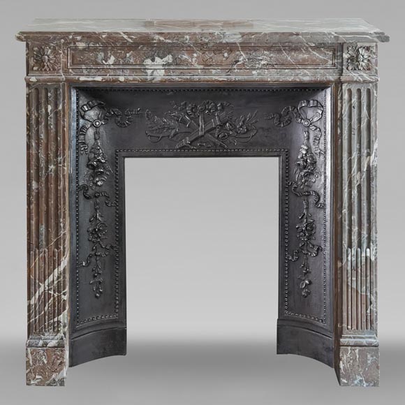 Louis XVI period mantel in Rouge du Nord marble-0