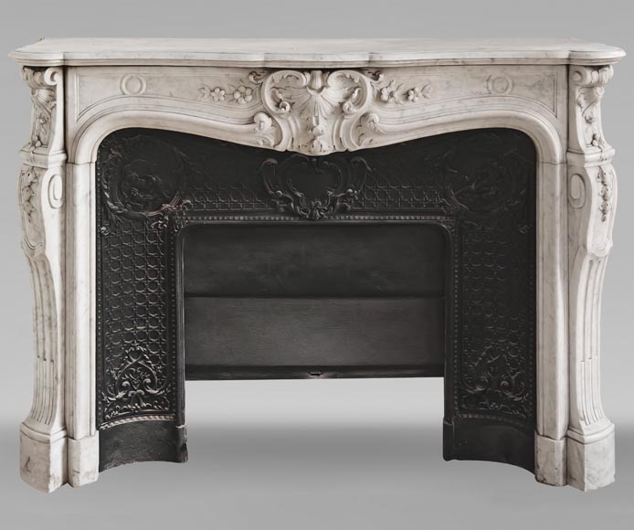 Louis XV style mantel in highly carved Carrara marble-0