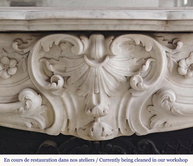 Louis XV style mantel in highly carved Carrara marble-2