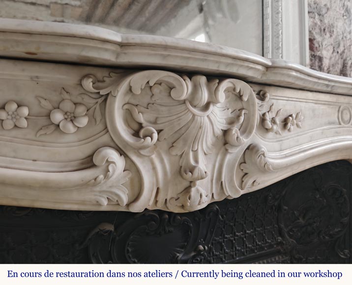 Louis XV style mantel in highly carved Carrara marble-3