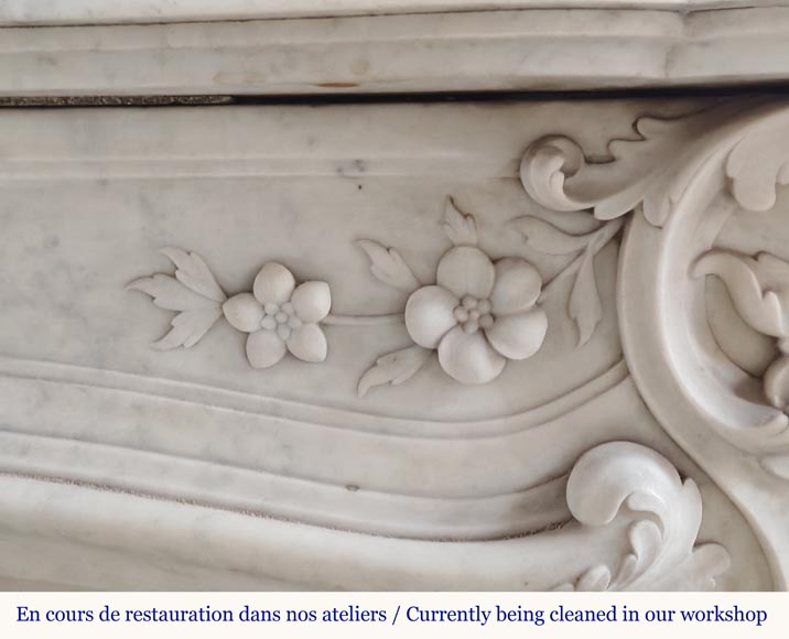 Louis XV style mantel in highly carved Carrara marble-4