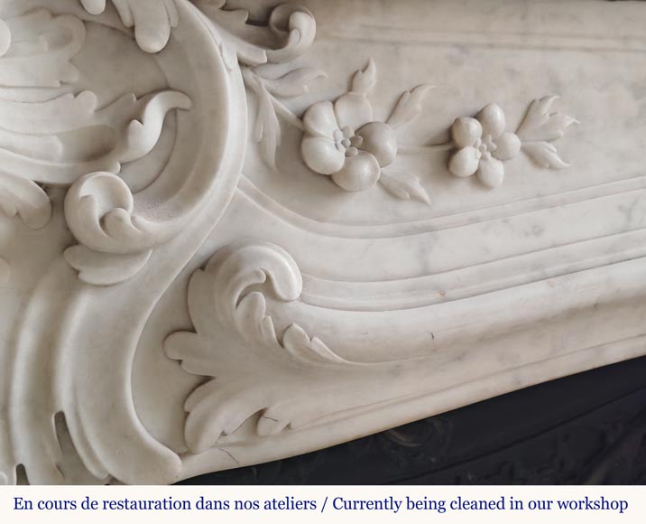 Louis XV style mantel in highly carved Carrara marble-5