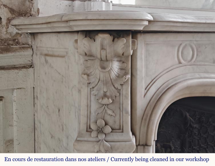 Louis XV style mantel in highly carved Carrara marble-7