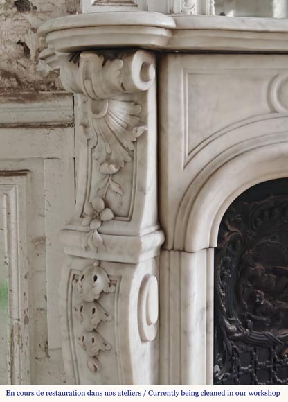 Louis XV style mantel in highly carved Carrara marble-8