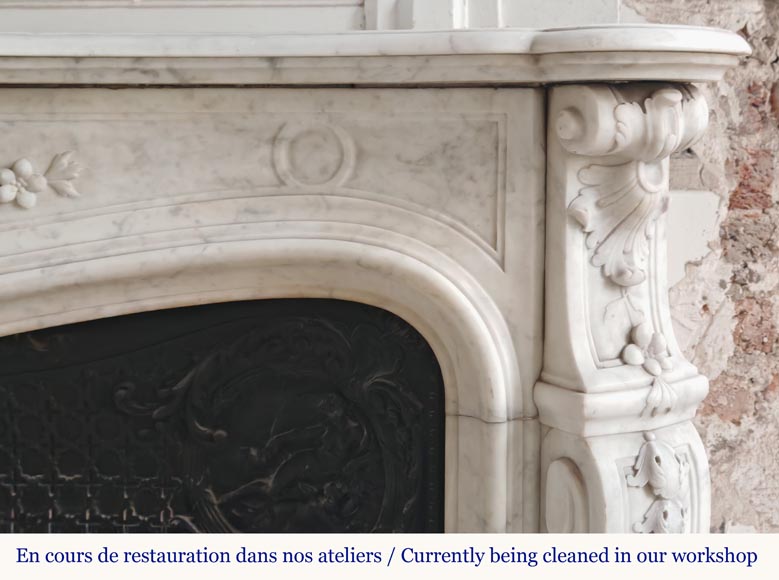 Louis XV style mantel in highly carved Carrara marble-12