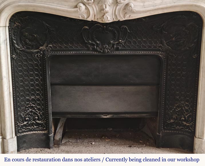 Louis XV style mantel in highly carved Carrara marble-15