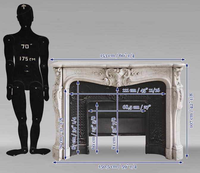 Louis XV style mantel in highly carved Carrara marble-18