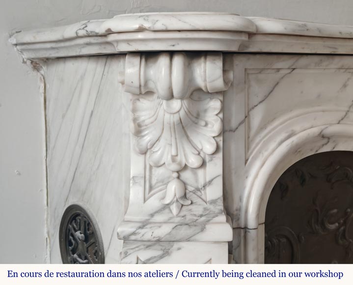 Louis XV style mantel with palmette carved in Arabescato marble-5