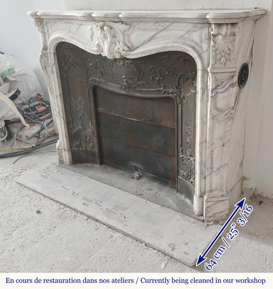 Louis XV style mantel with palmette carved in Arabescato marble-7