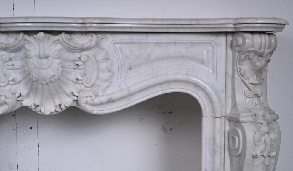  Louis XV style Carrara marble mantel with deeply carved entablature-11