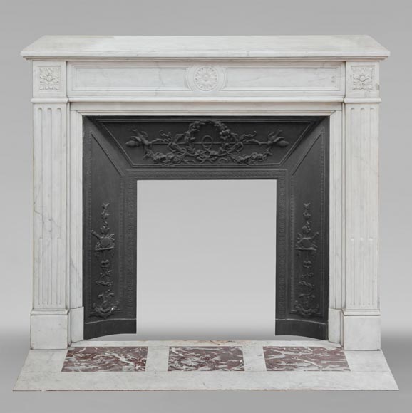 Louis XVI style mantel carved in Carrara marble with sunflower-0