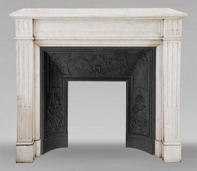 Louis XVI style Carrara marble mantel with filleted flutes-0