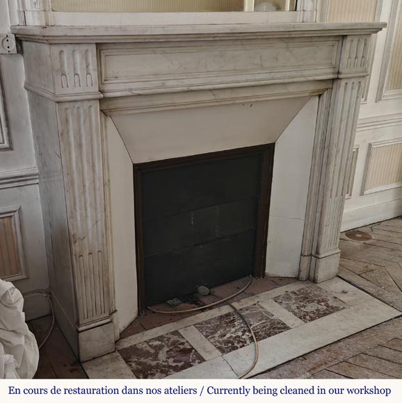 Louis XVI style Carrara marble mantel with filleted flutes-2