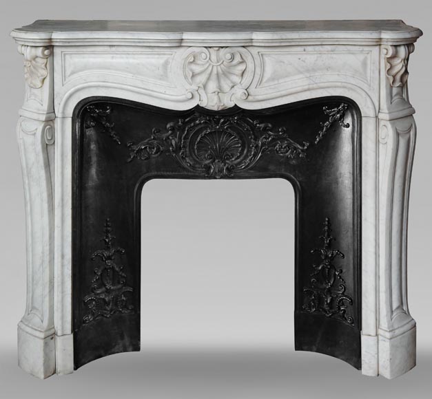 Louis XV style mantel with three shells carved in Carrara marble-0