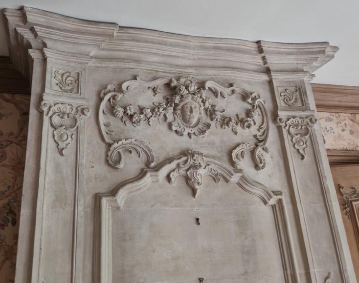 Louis XV period stone mantel with carved overmantel-2