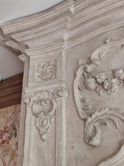 Louis XV period stone mantel with carved overmantel-5