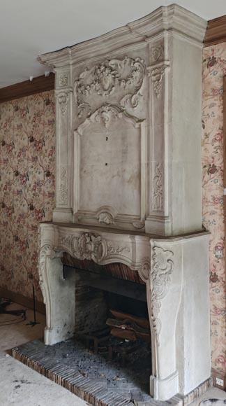 Louis XV period stone mantel with carved overmantel-17