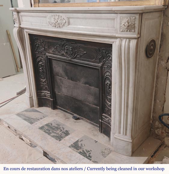 Louis XVI style molded and curved Carrara marble mantel-6